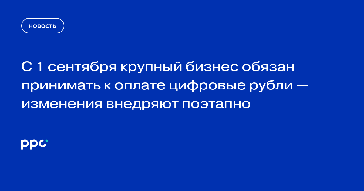 С 1 сентября крупный бизнес обязан принимать к оплате цифровые рубли — изменения внедряют поэтапно