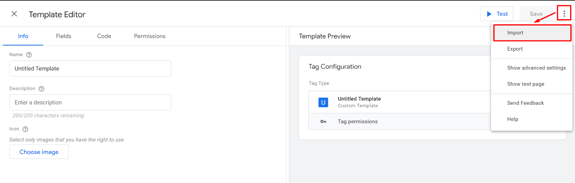 Импорт шаблона