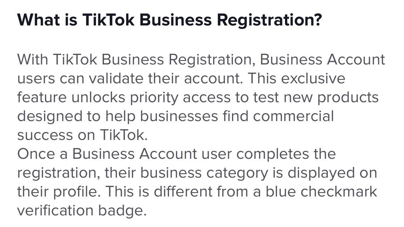 Информация TikTok о регистрации бизнеса