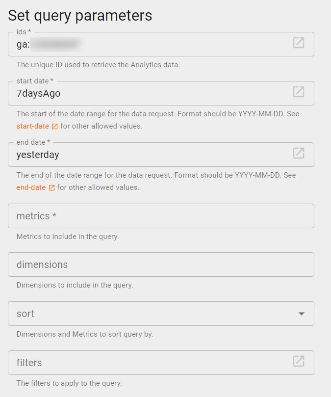 Настройка запроса в UA Query Explorer
