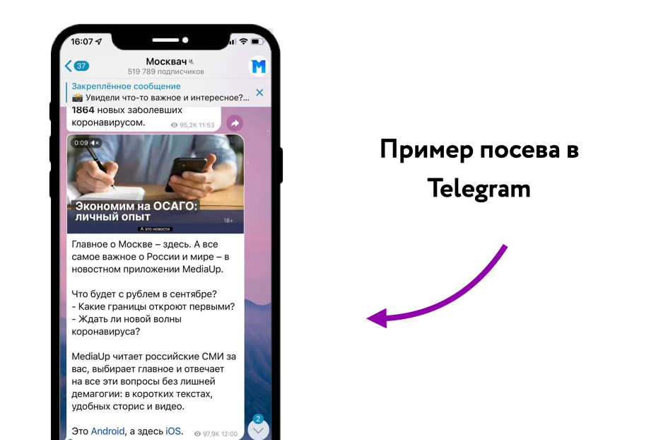 Пример посева в Telegram