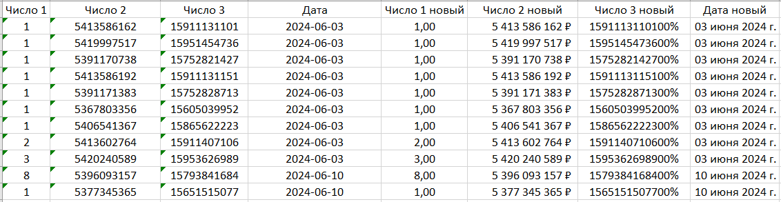 В Excel автоматически применяется выбранный тип даты