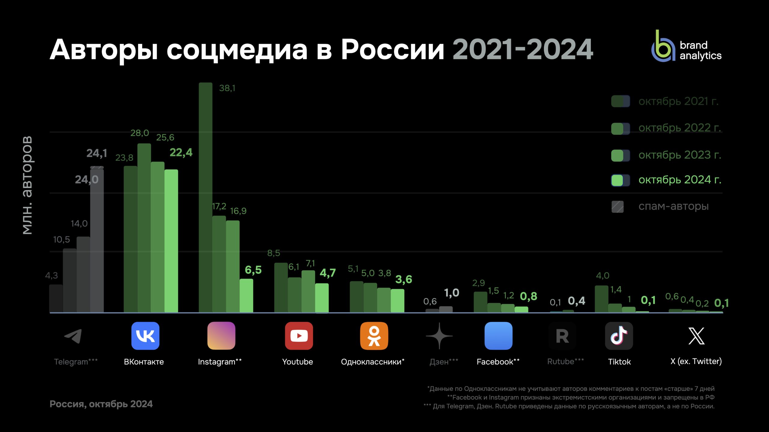 аудитория соцсетей в России в 2024 году