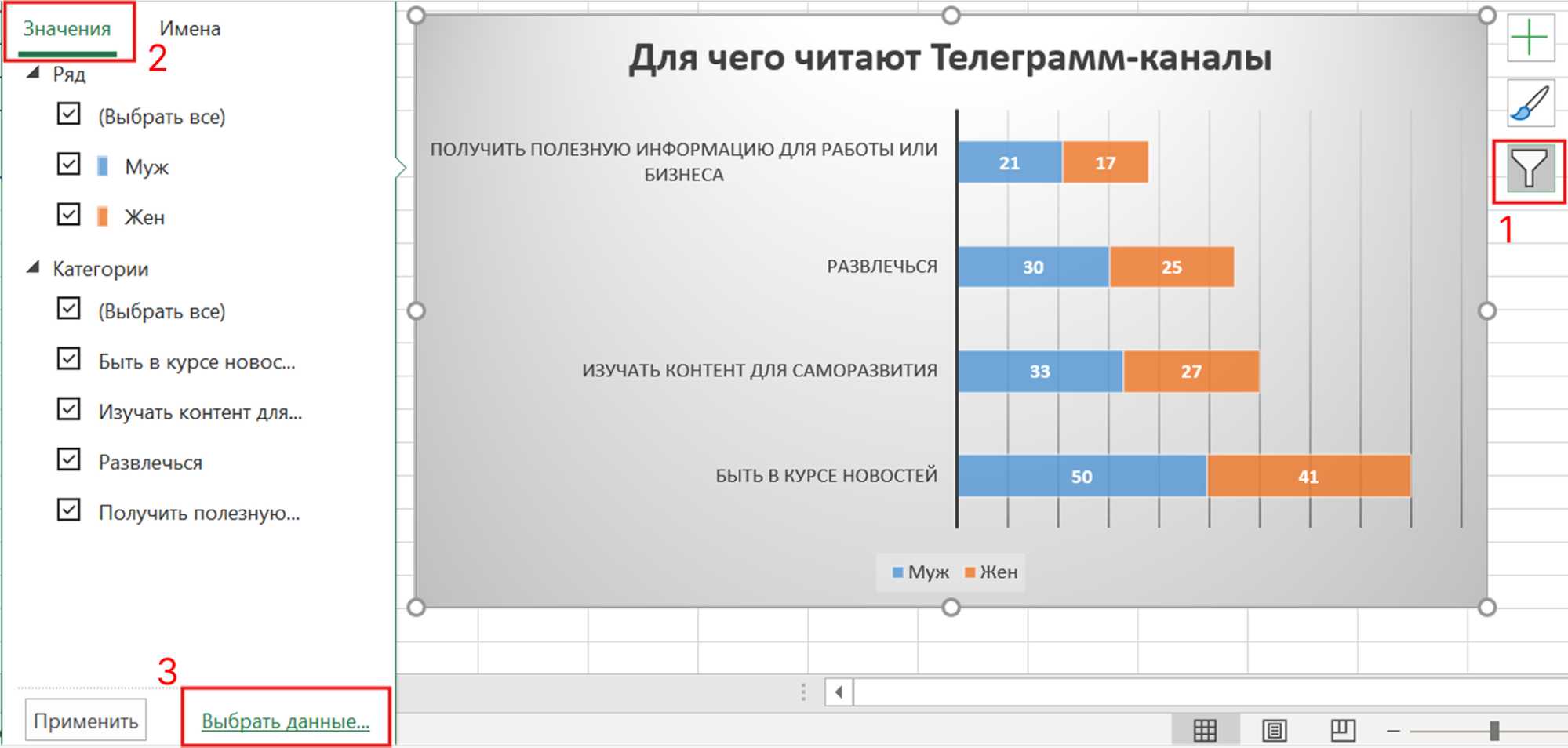Источник: скриншот из Excel выбрать данные
