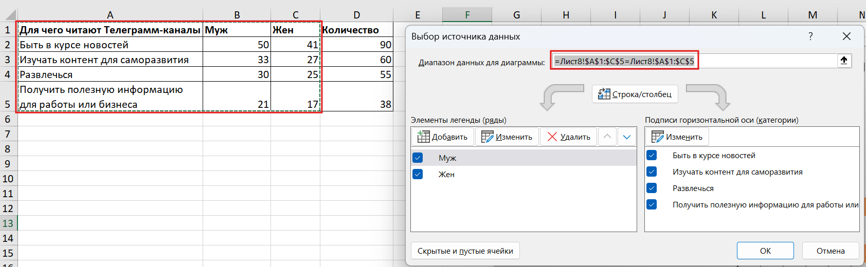 Источник: скриншот из Excel поменять стиль диаграммы