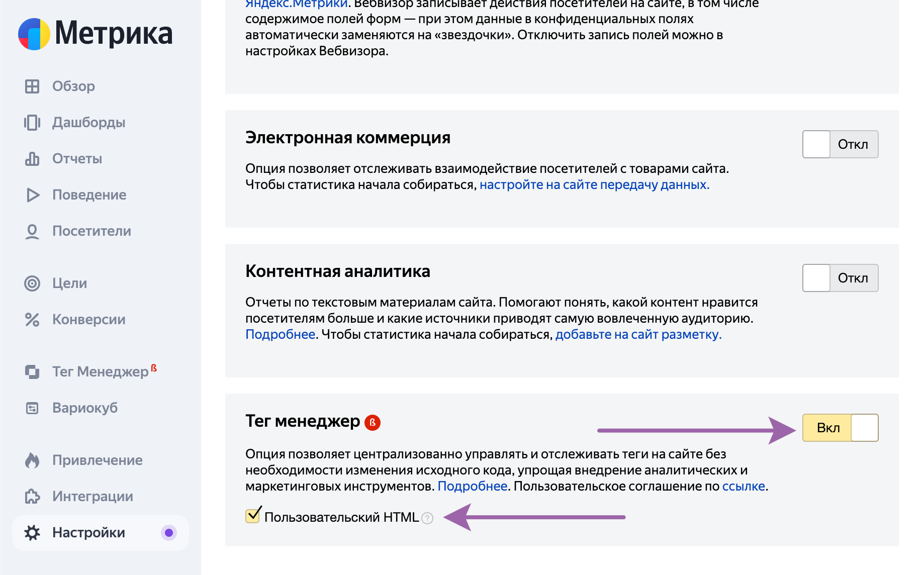 тег менеджер метрика