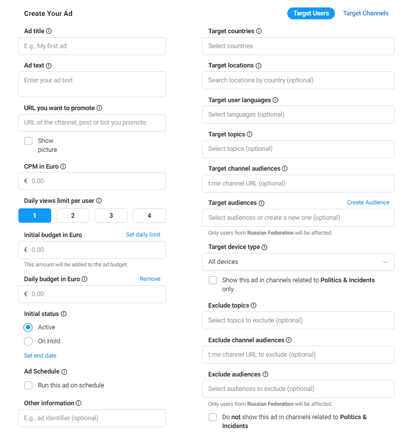 Новые таргетинги в Telegram Ads