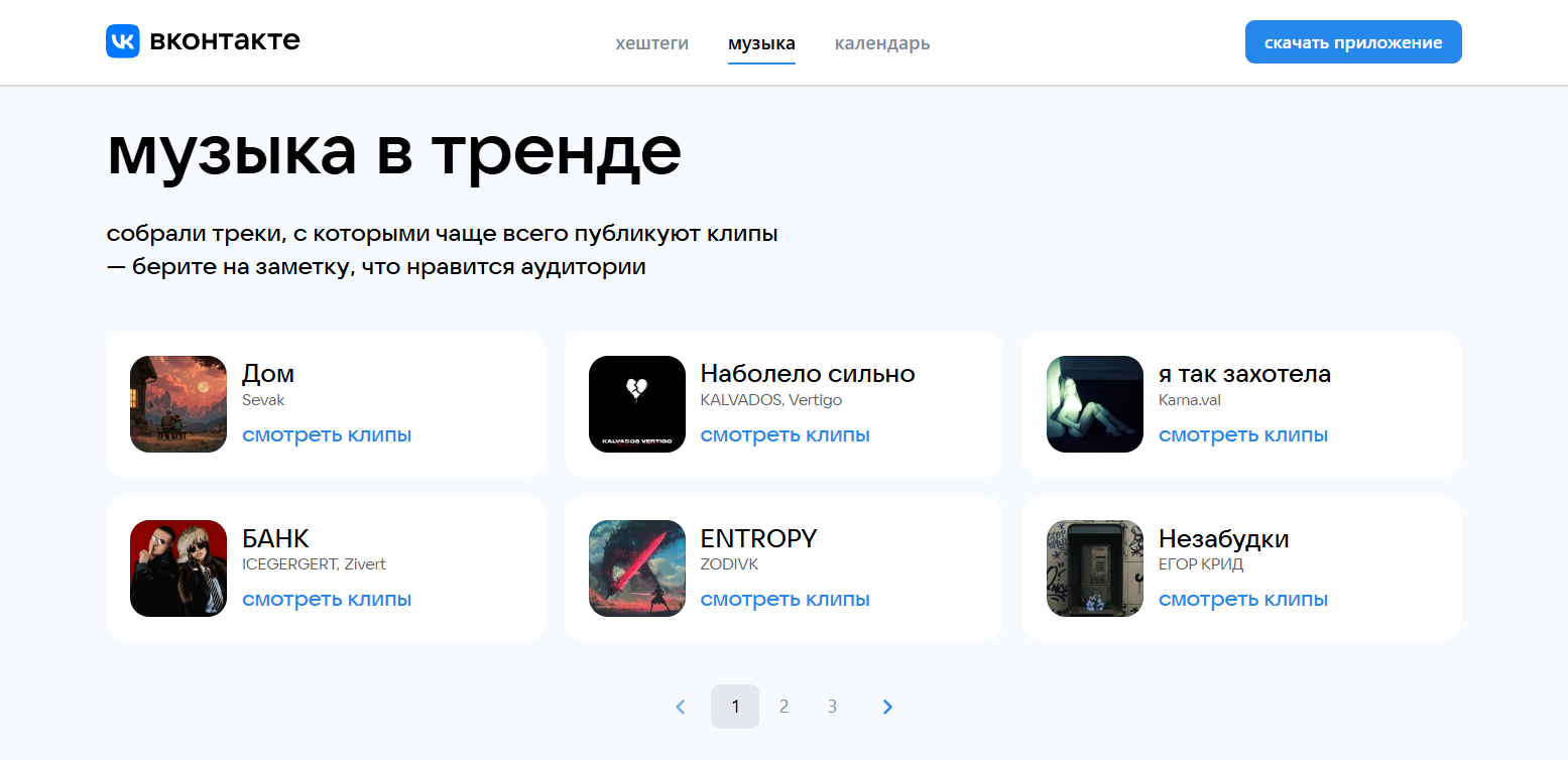 Источник: скриншот сайта https://vk.com/trending тренды