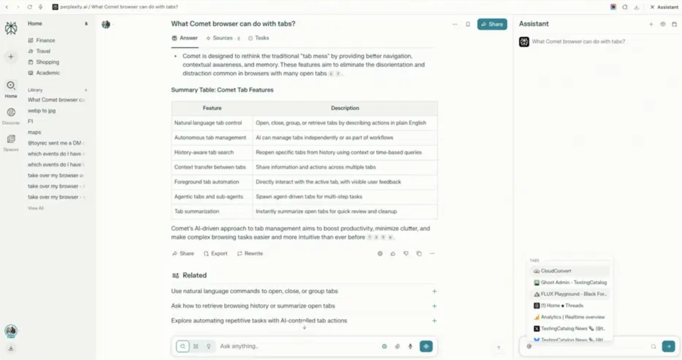 браузер комет управляет вкладками