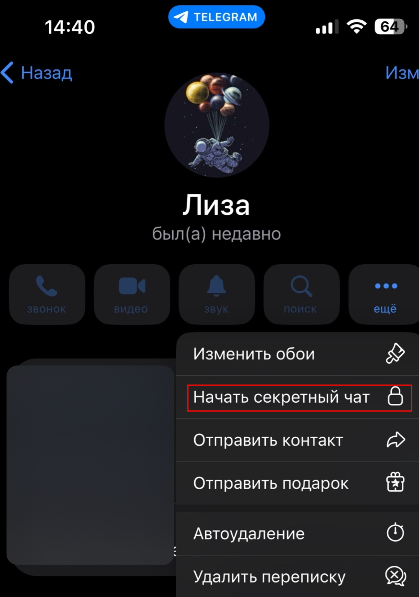 Секретный чат в Телеграмме