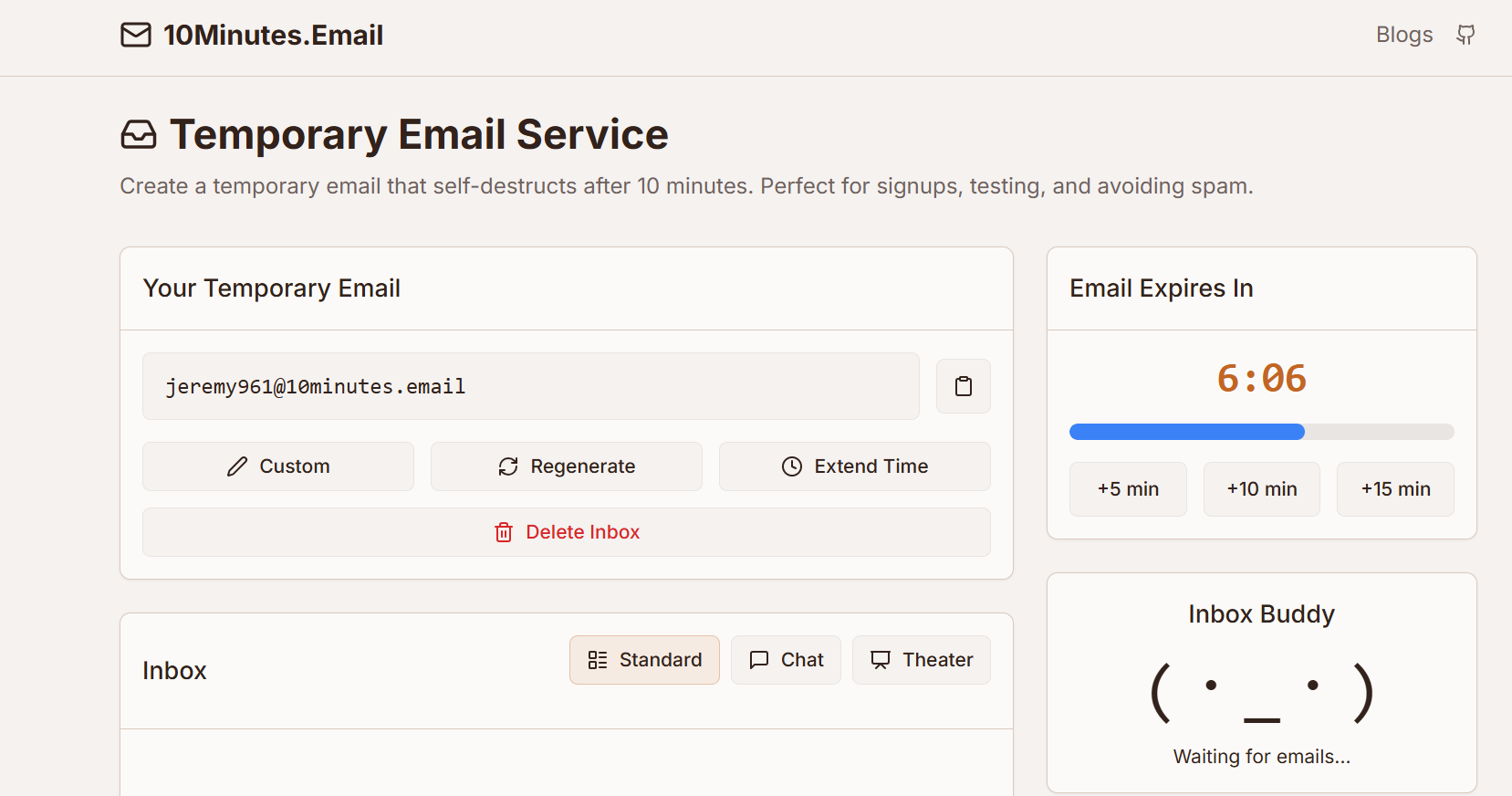 скриншот сервиса 10 Minute Mail