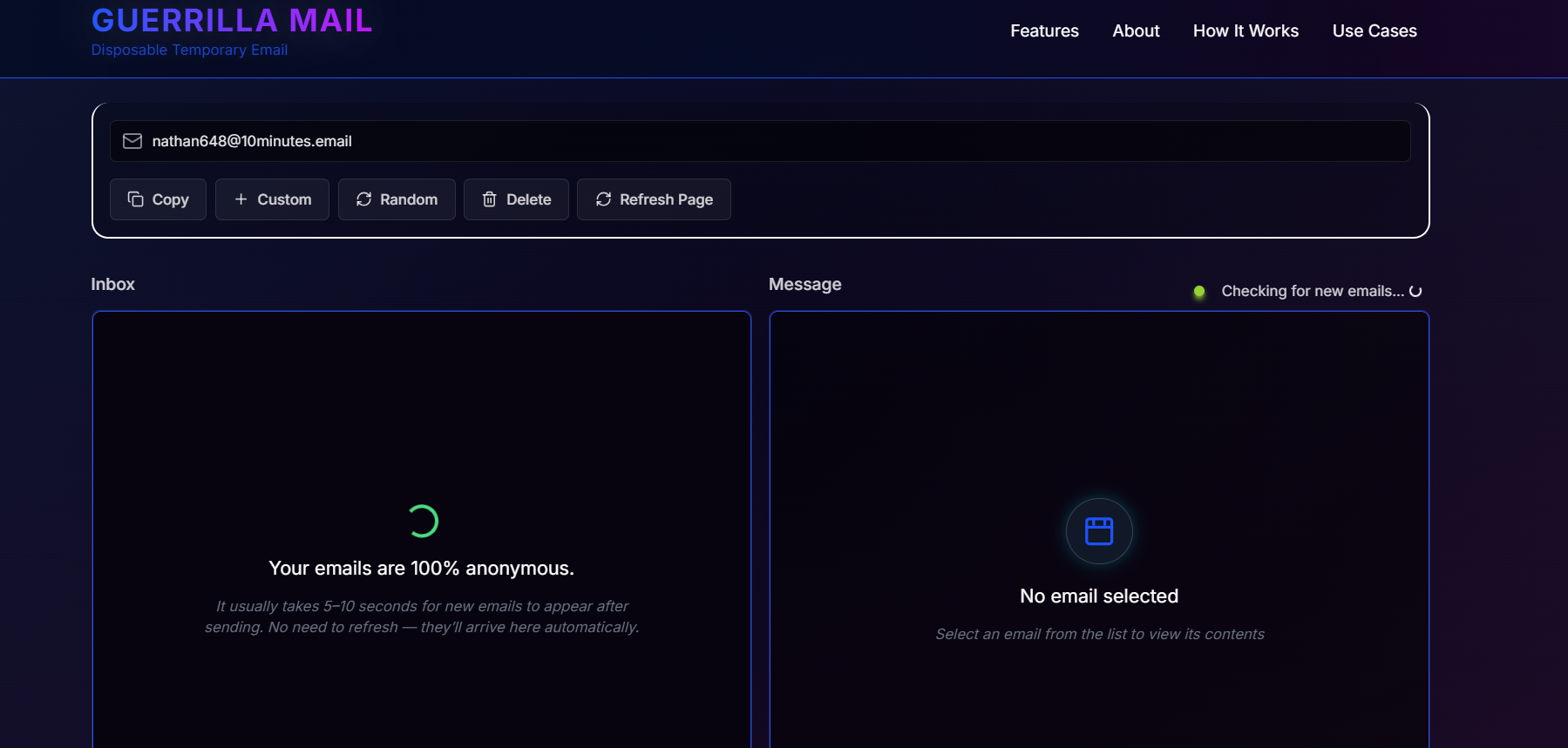 скриншот сервиса Guerrilla Mail