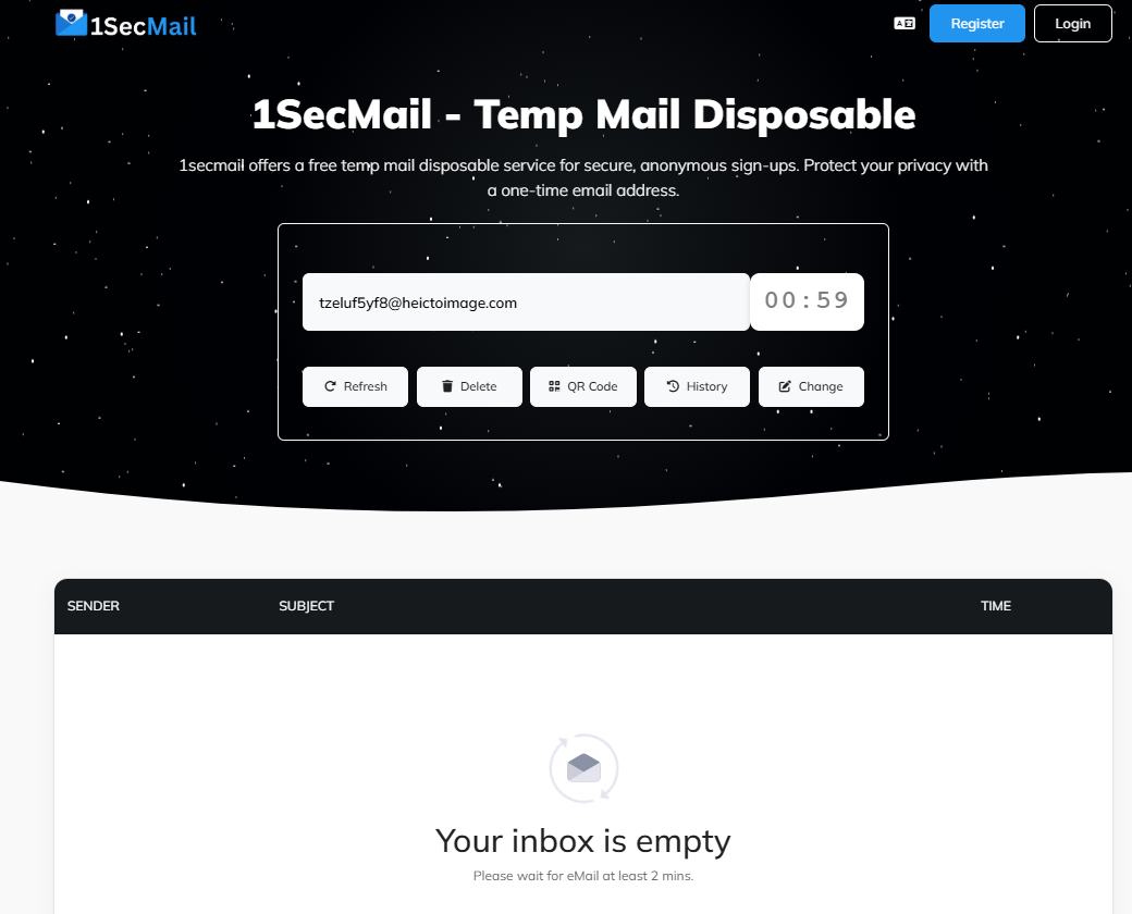 скриншот сервиса 1secMail