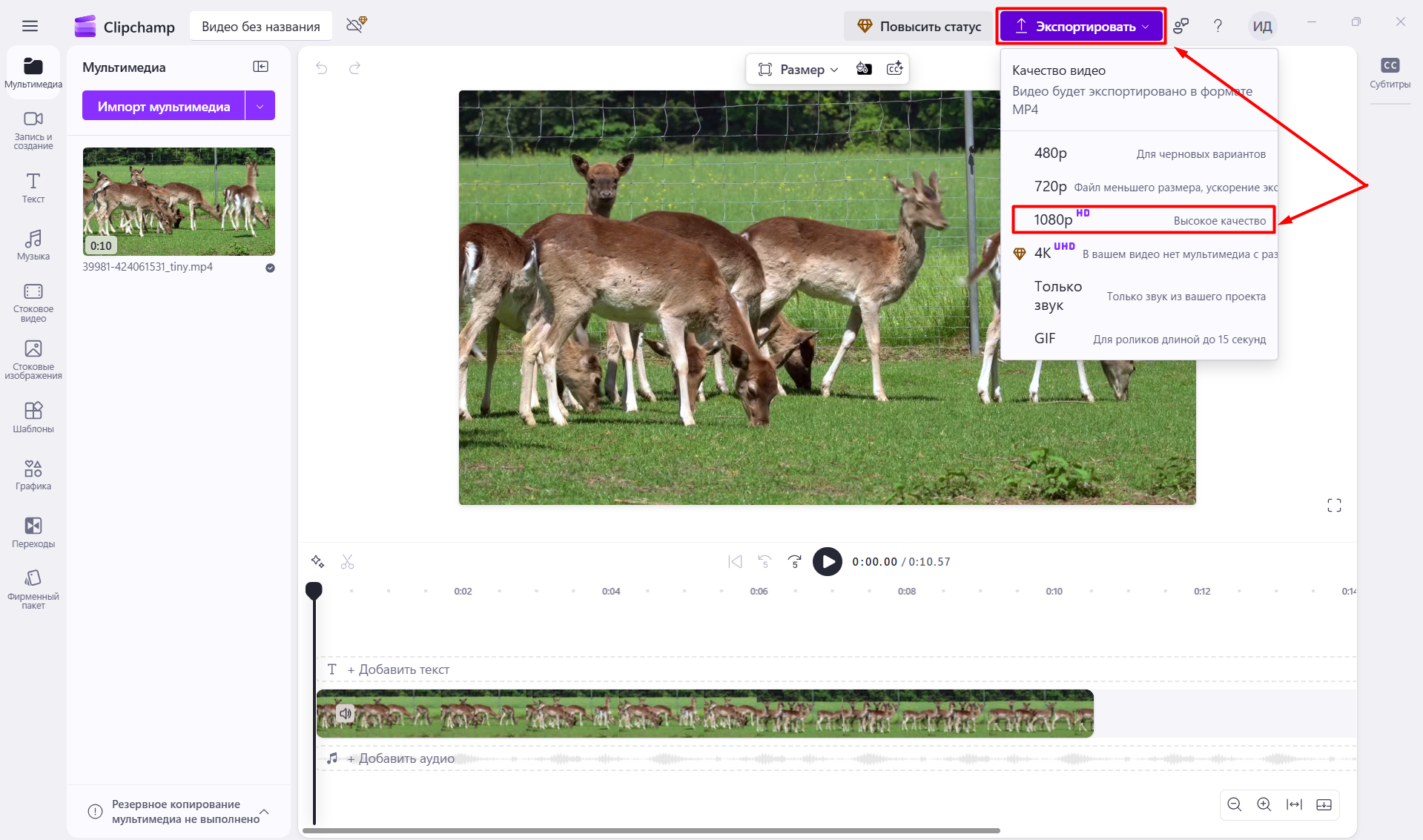 Источник: скриншот интерфейса Clipchamp