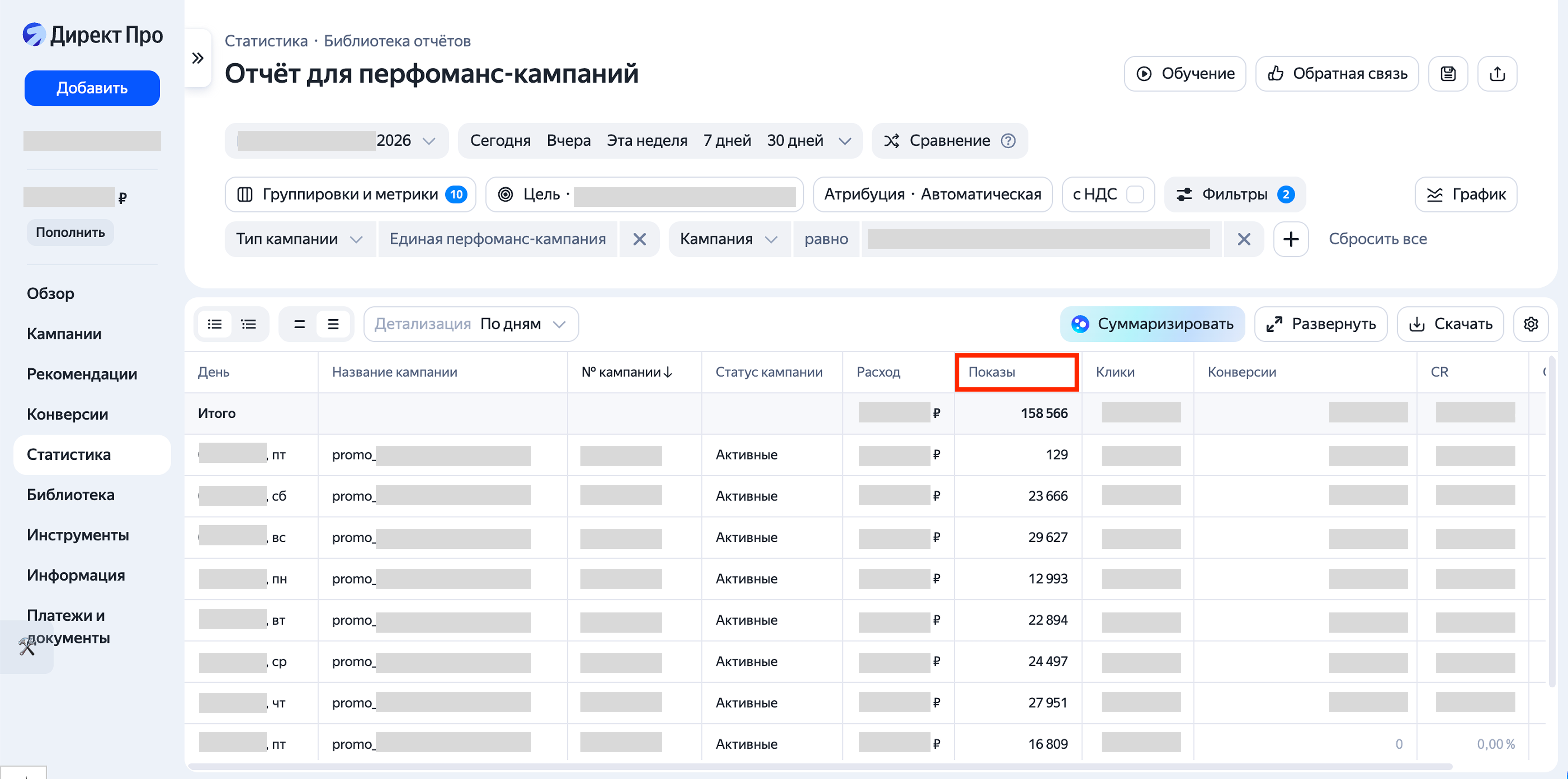Источник: скриншот кабинета Директ Про показы в директе